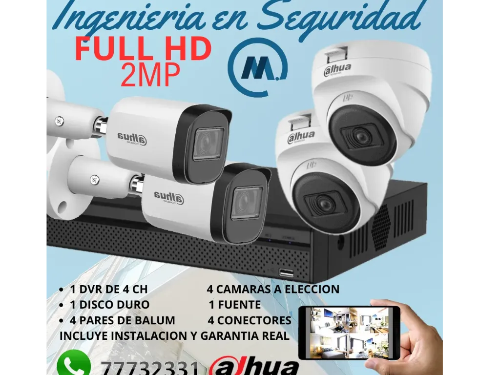 KITS 4 CAMARAS 2MP FULL HD